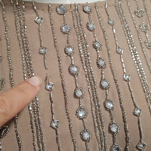 Mac Duggal Beaded Chiffon Short Sleeve Boat Neck Sheath Midi Dress Sz 6 - Picture 10 of 12